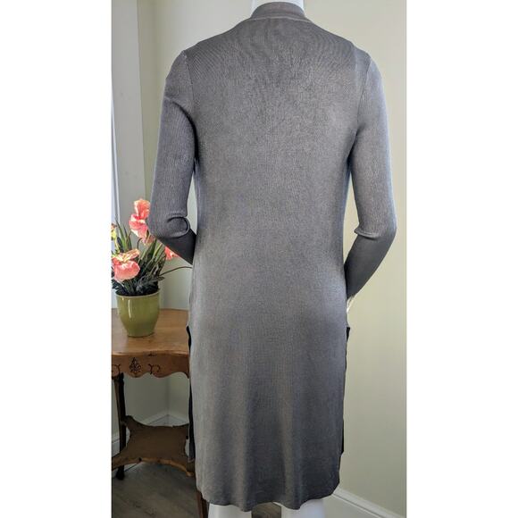 Chicos Black Label Gray Taupe Shimmer Long Open Cardigan Size Extra Small XS - Picture 5 of 11